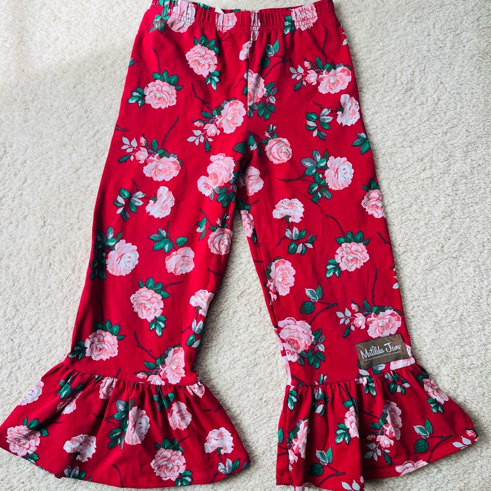 Matilda Jane Red and pink rose floral big ruffle pants